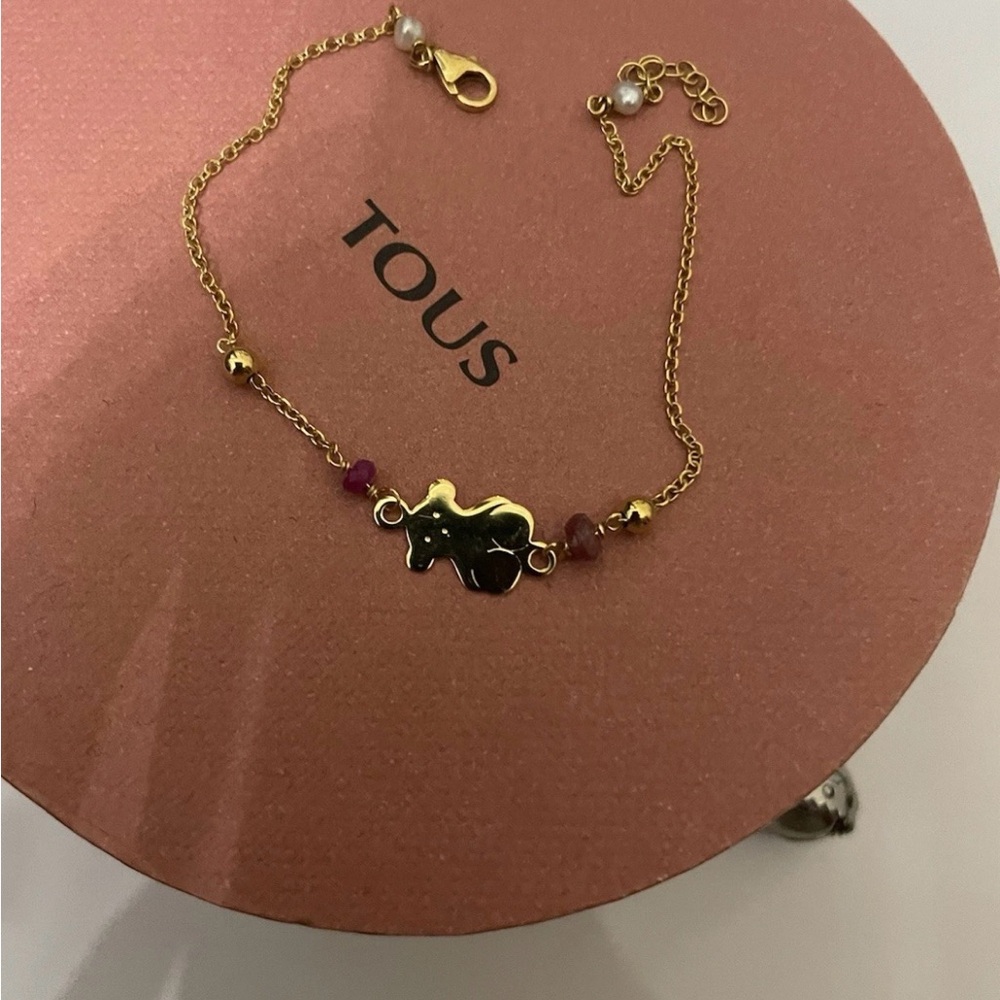 Tous Gold Pearl and Ruby Bracelet